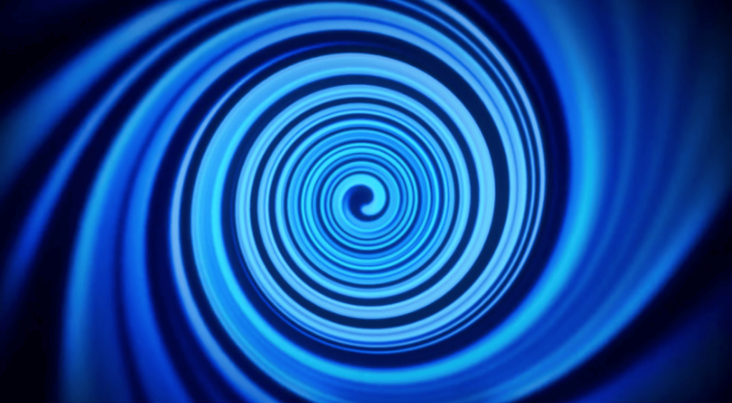 Spirale bleue hypnotique évoquant l’hypnose thérapeutique, symbole de détente profonde, d’accès à l’inconscient et de transformation intérieure.